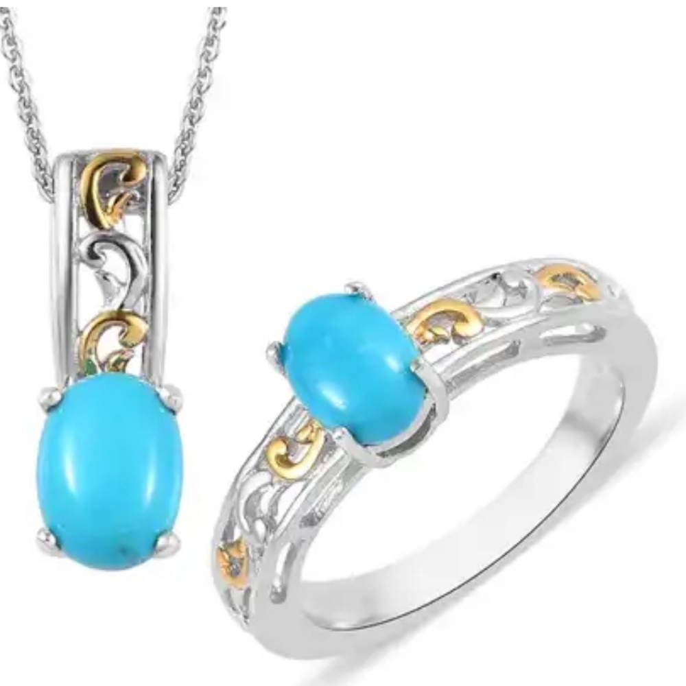 American Sleeping Beauty Turquoise Jewelry Set 925 Size 6 New!